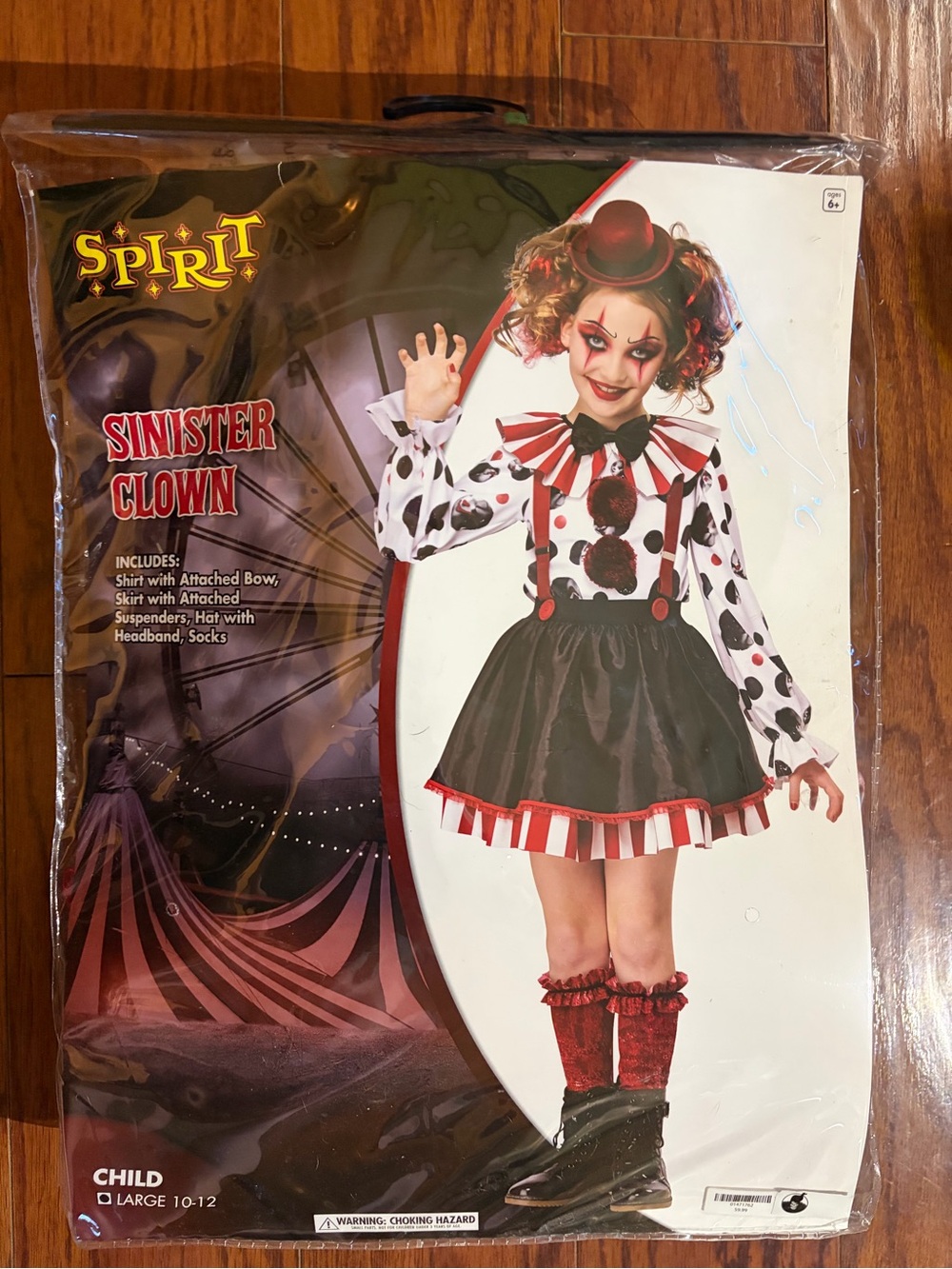 Spirit Sinister Clown Costume - Black, White & Red - Kids Large 10-12